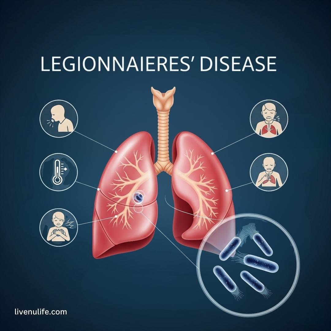 Medical illustration of lungs affected by Legionnaires disease bacteria.