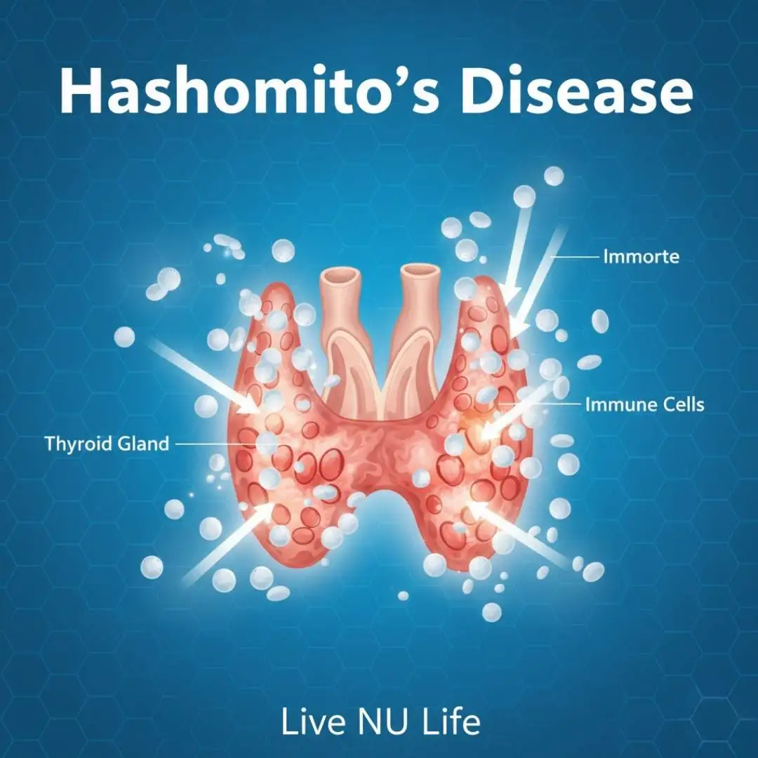 Diagram of thyroid gland showing inflammation caused by Hashimoto’s disease.