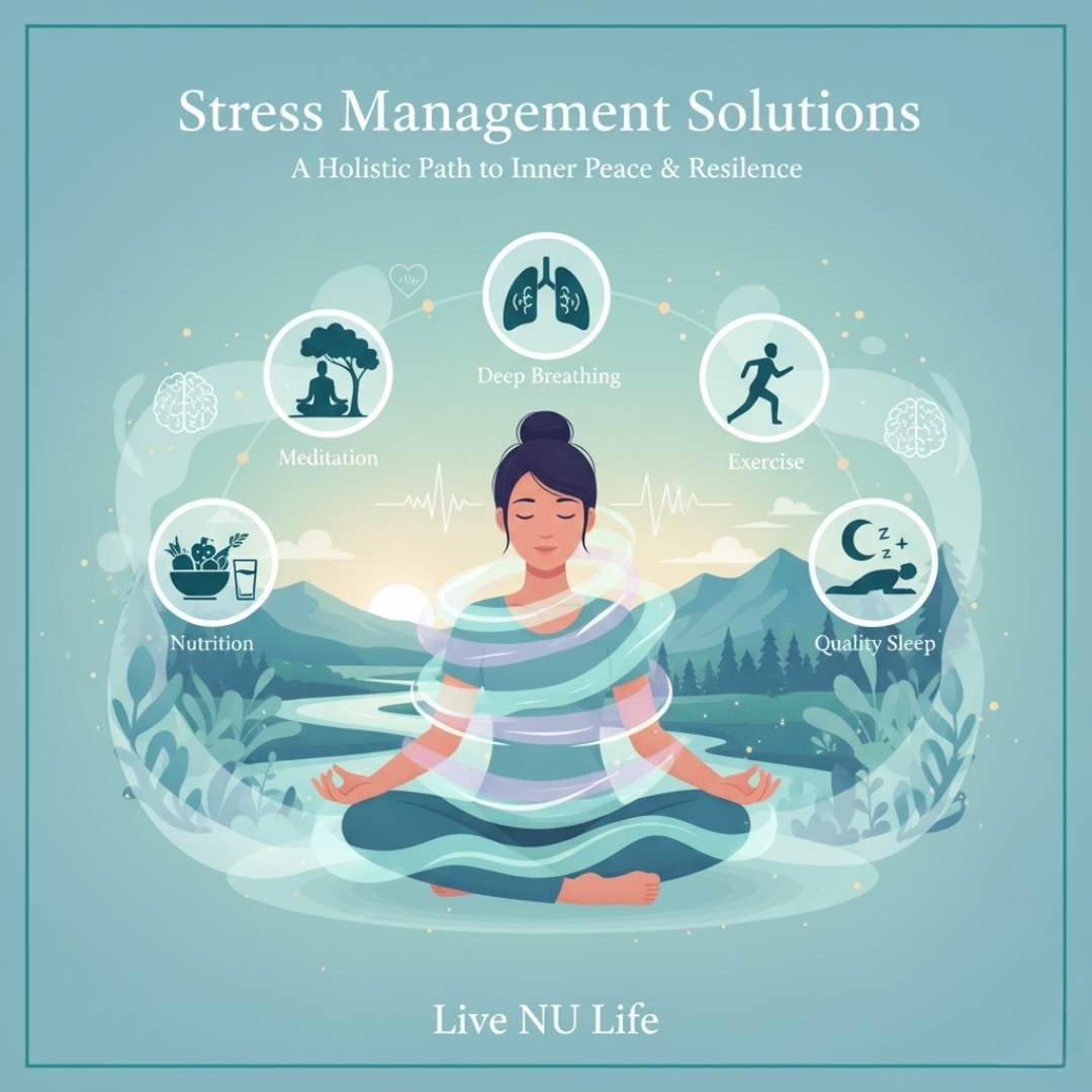 Stress Management Solutions - Person meditating and relaxing to manage daily stress naturally.