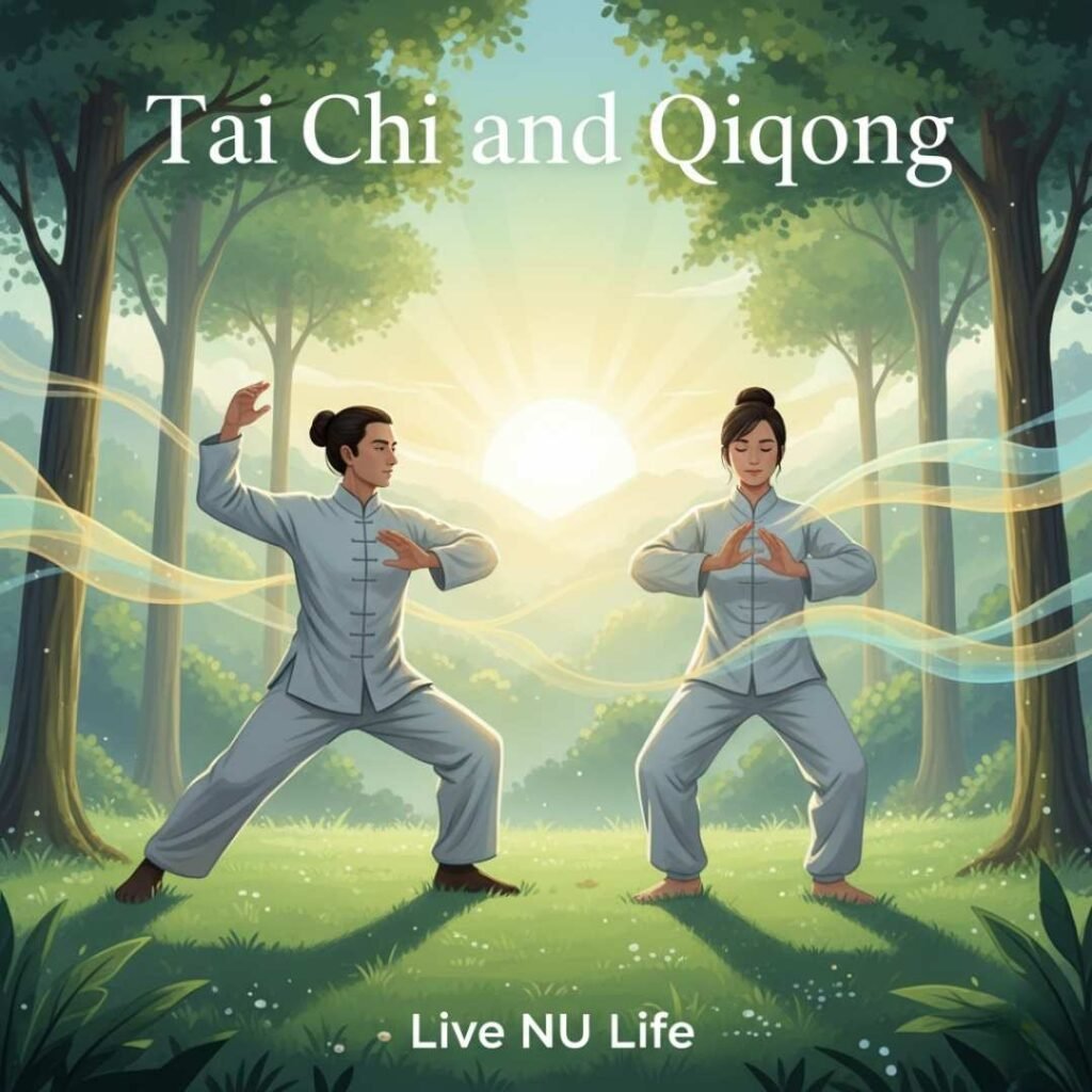 People practicing Tai Chi and Qigong outdoors for health and relaxation.