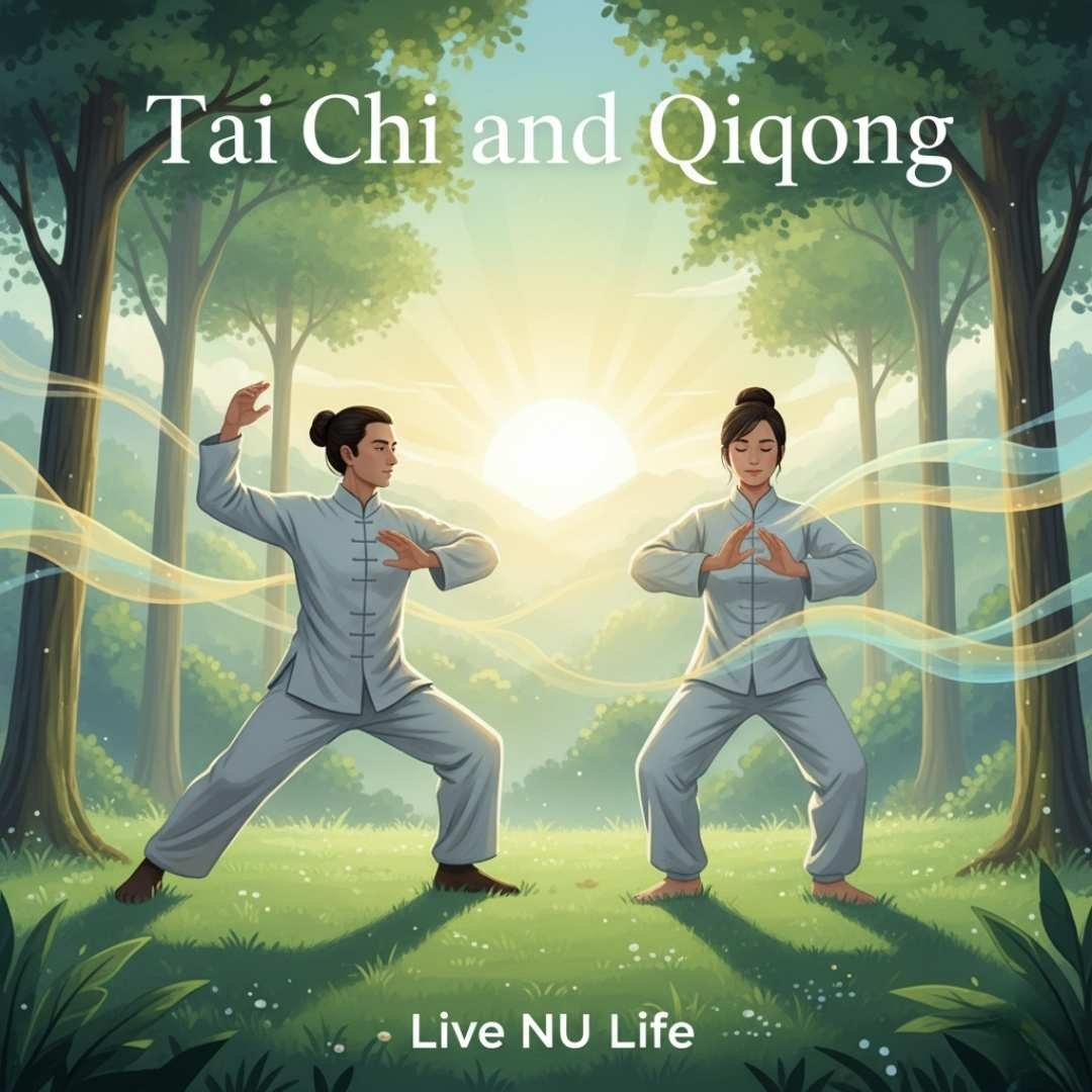 People practicing Tai Chi and Qigong outdoors for health and relaxation.