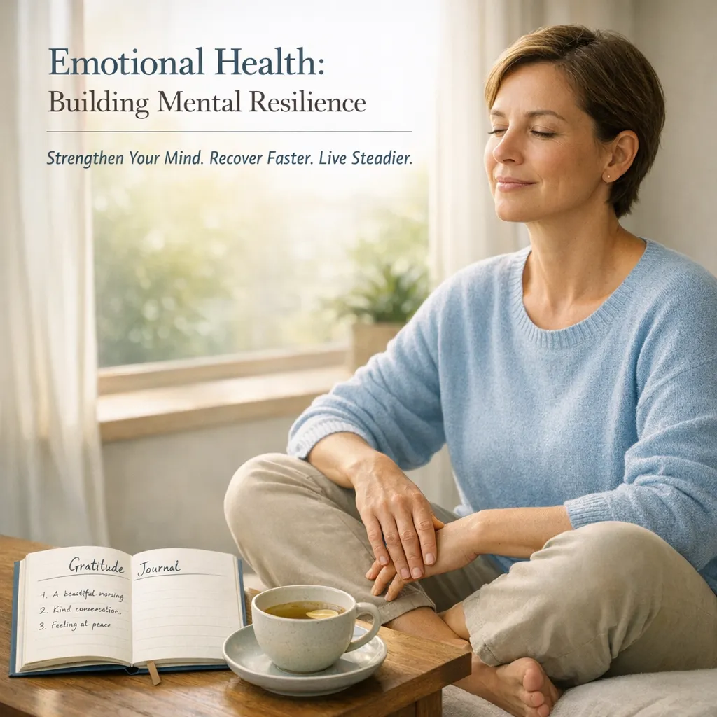 Emotional Health: Building Mental Resilience showing calm focus, self-awareness, and emotional balance.
