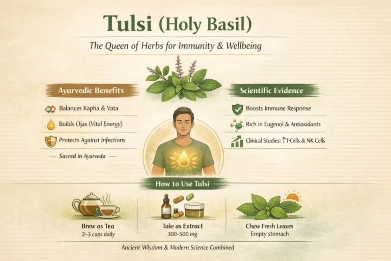 1. Tulsi (Holy Basil) – Scientific Evidence & Ayurvedic Use
