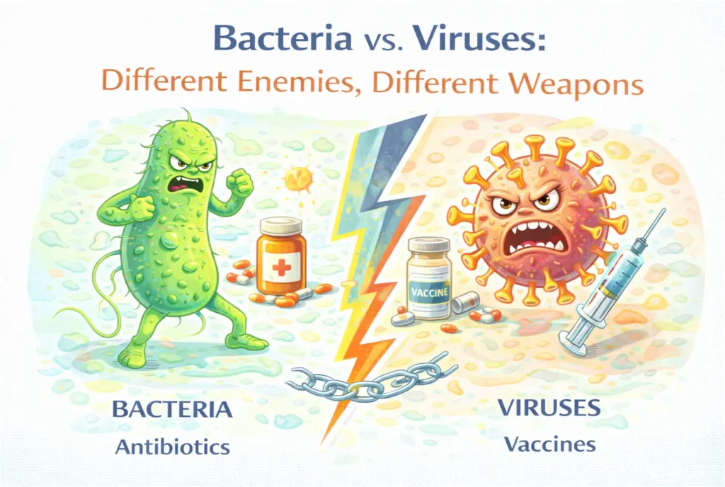 Bacteria vs. Viruses: Different Enemies, Different Weapons