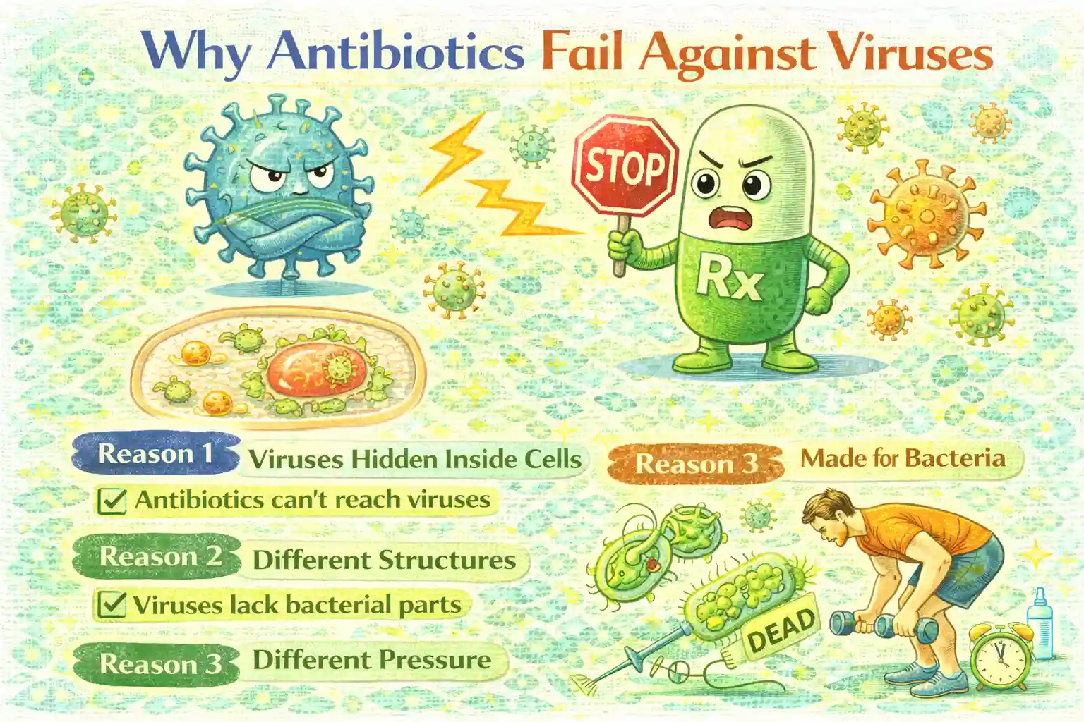 Why Antibiotics Fail Against Viruses?